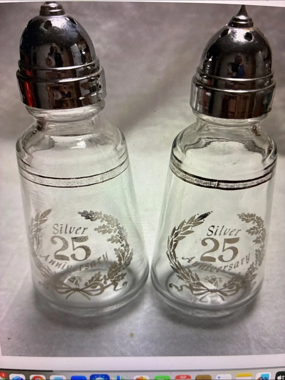 Silver 25th Anniversary Glass Salt and Pepper Shakers Sterling Silver clear